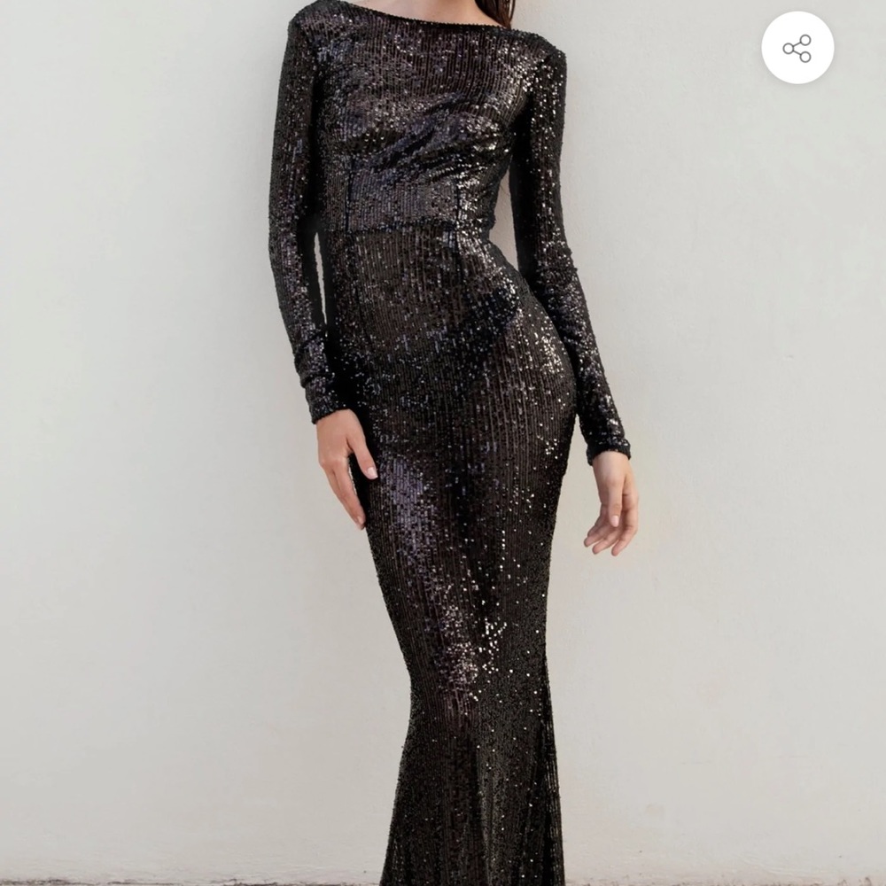 God saves queens black sheer backless sequin never too long dress size 8-10